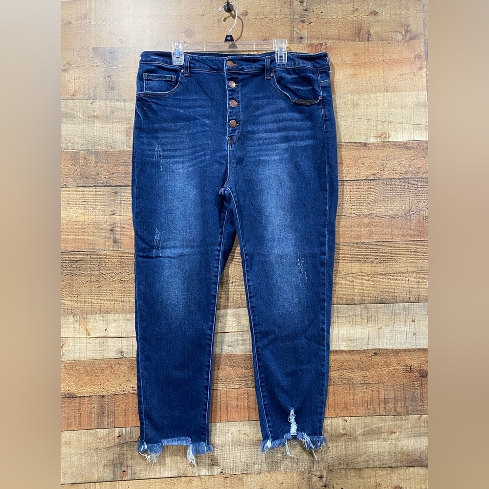 Risen Button Fly High Rise Dark Blue Ankle Jeans Size 3XL (Size 20-22)